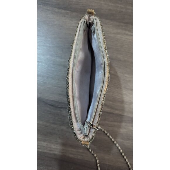 Vintage Silver Mesh Evening Bag With Rhinestone Accent & Chain Strap 9" Wide Pre - Picture 4 of 8